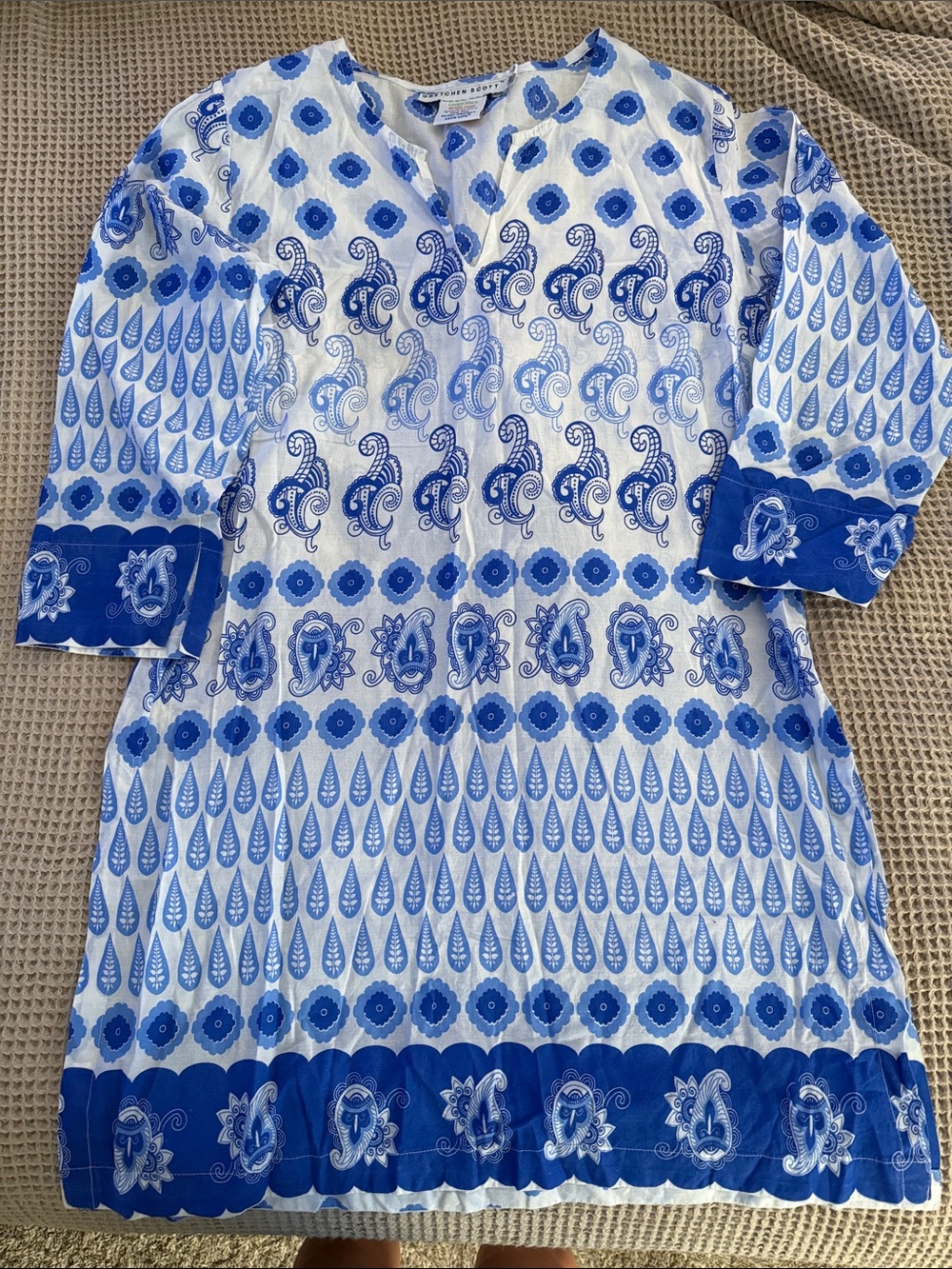 Gretchen Scott Designs White and Blue Printed Tunic